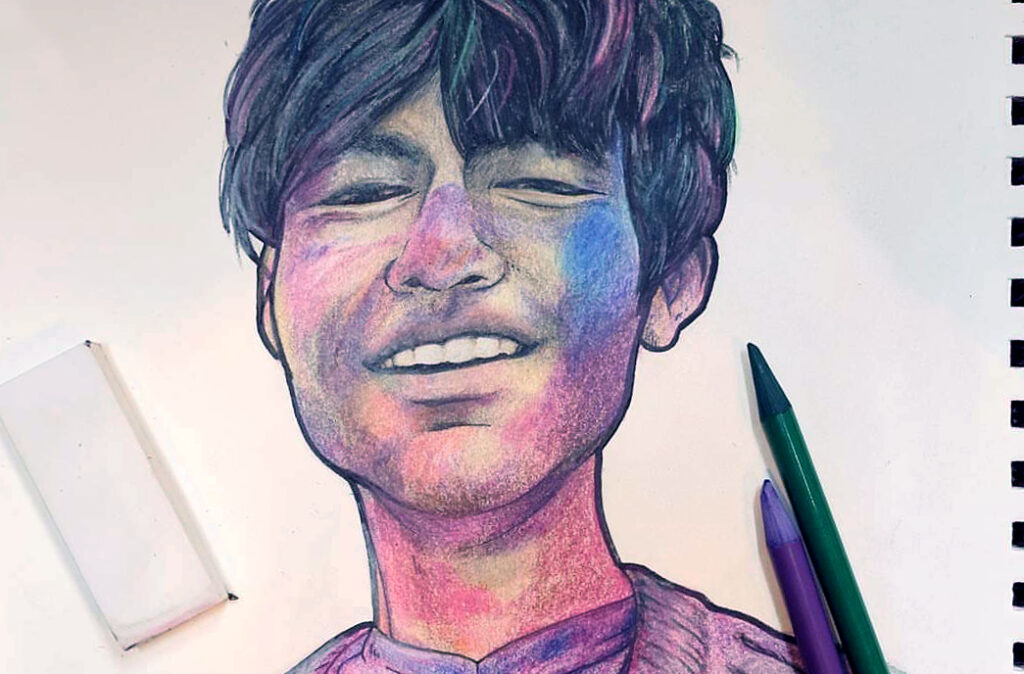 Pen and Color Pencil Portrait of Smiling Man
